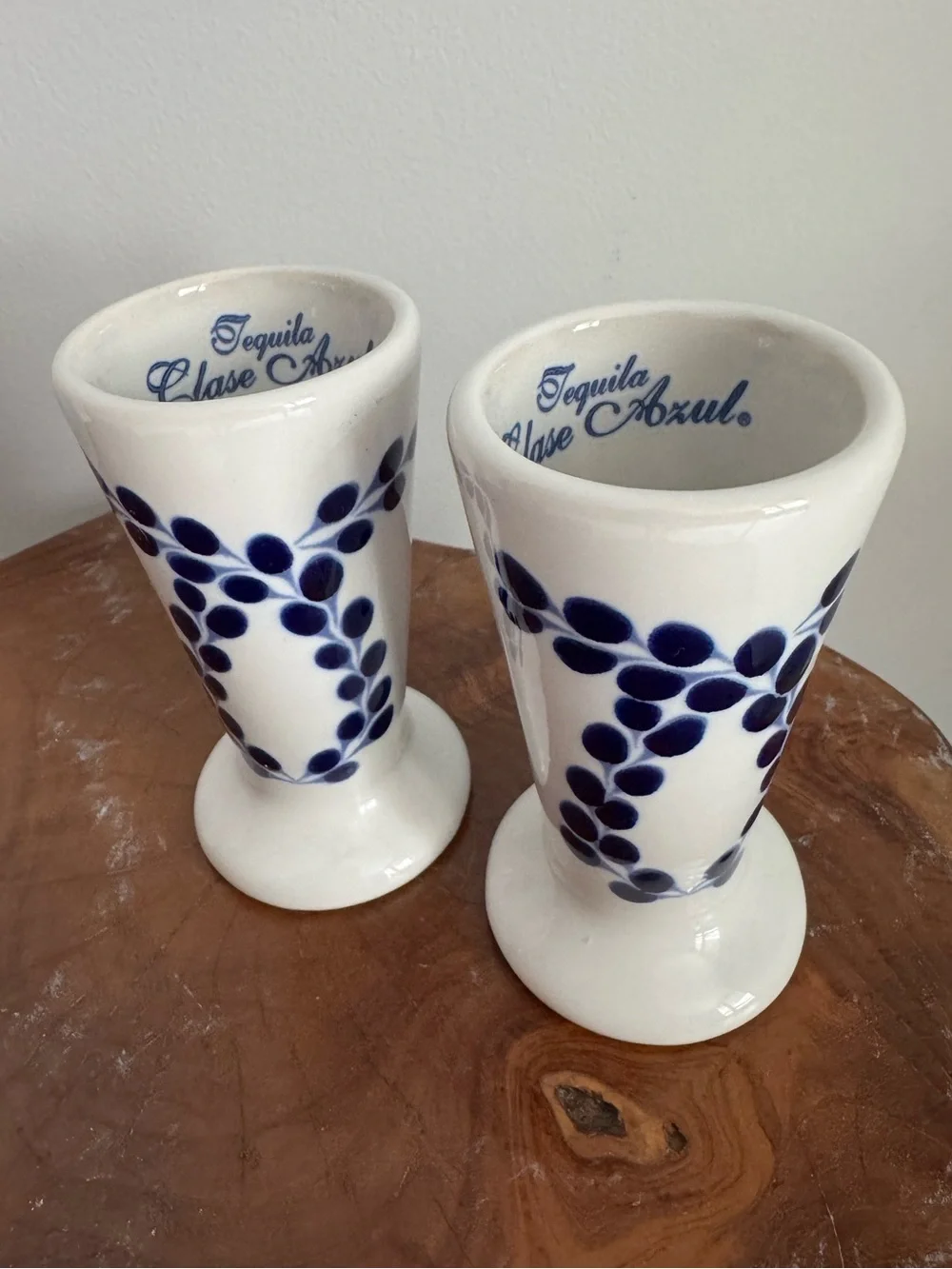 Clase Azul Set of 2 White & Blue Hand Painted Ceramic Snifter Shot Glasses